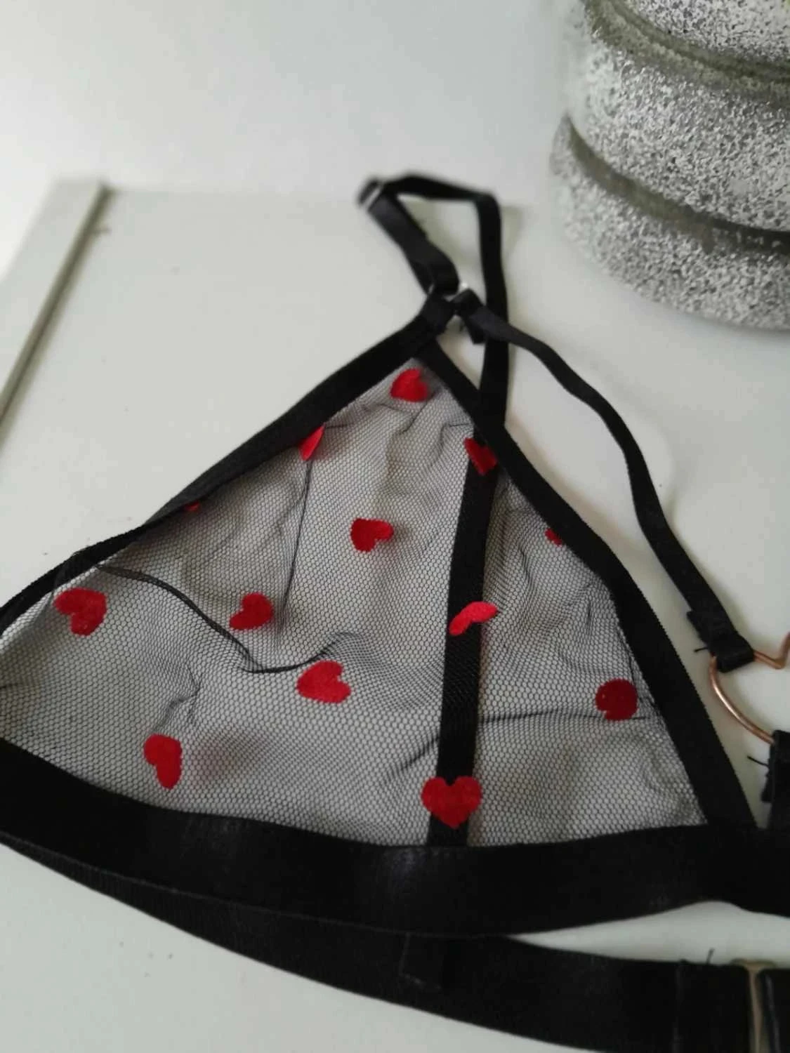 Soutien gorge para mujer, negro con corazones, talla M – photo 4